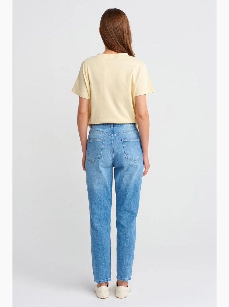 Mom jeans met hoge taille en rechte pijp dilvin Saffierblauw - Kiabi