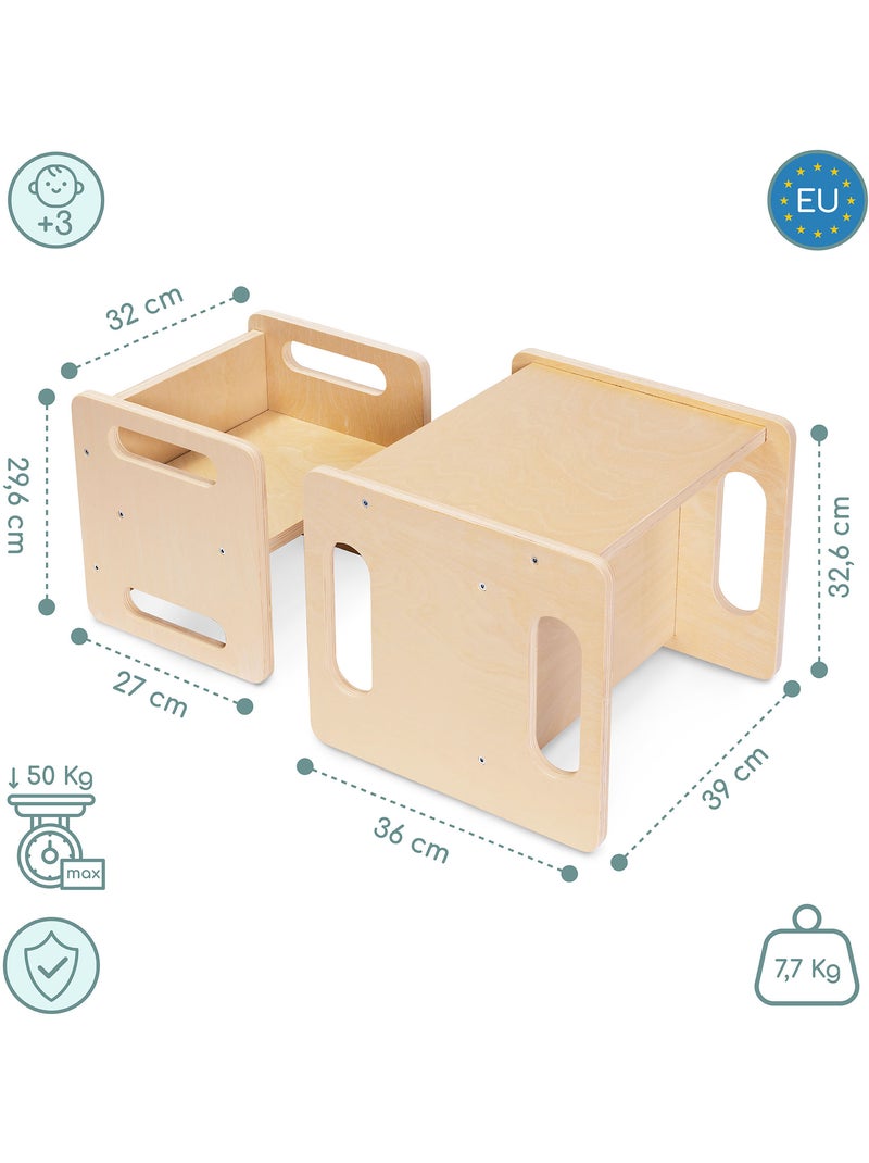Montessori tafel en stoel 6-in-1 voor kinderen vanaf 3 jaar Beige - Kiabi