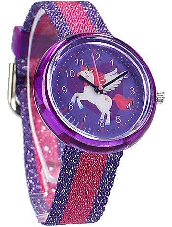 Montre analogique licorne enfant à cadran chiffres et bracelet pailleté –
