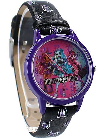 Montre enfant Monster High cadran rose magenta personnages - sangle noire Monster High
