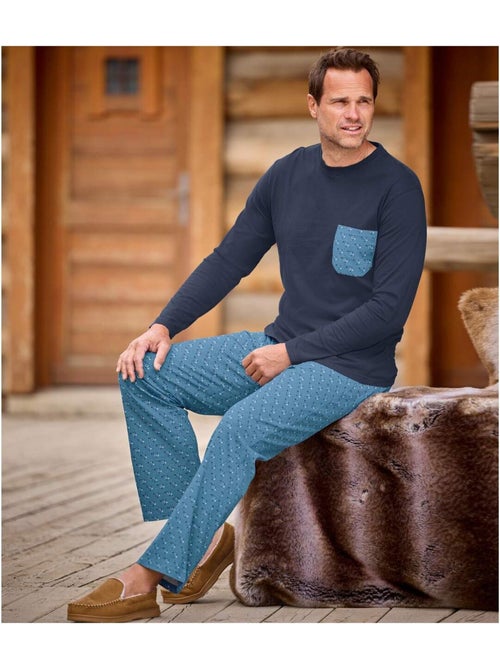 Mooie jersey pyjama in 2 blauwtinten - atlas for men - Kiabi