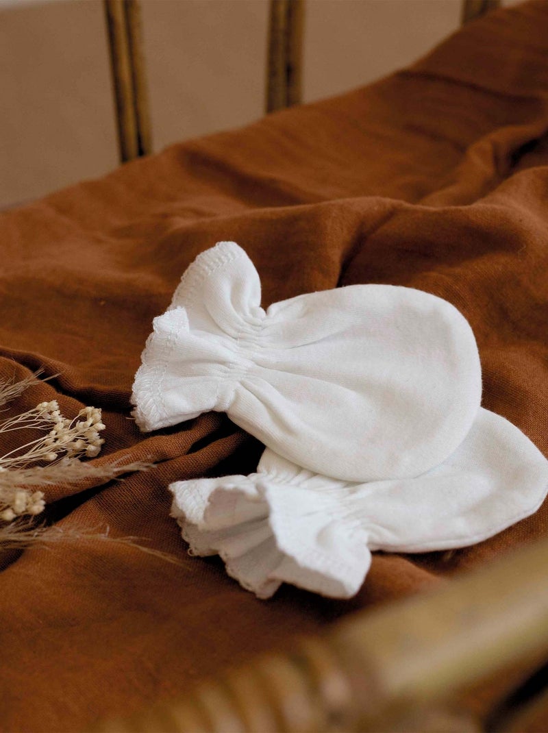Moufles de naissance en coton blanches Blanc - Kiabi