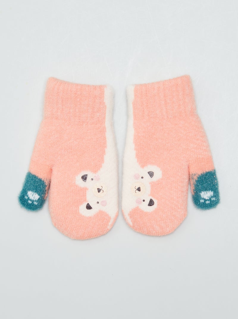 Moufles 'ours' doublées Rose - Kiabi