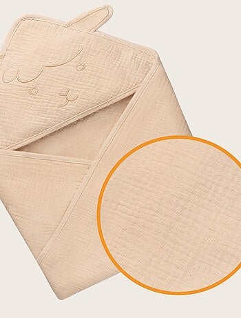 Mousseline badcape met capuchon LIONELO – 100% natuurlijk – 80 x 80 cm – Vanaf de eerste levensdag