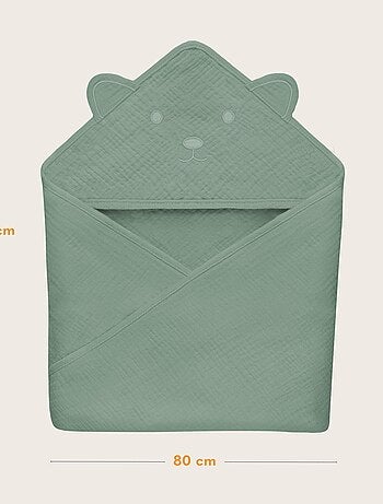 Mousseline badcape met capuchon LIONELO – 100% natuurlijk – 80 x 80 cm – Vanaf de eerste levensdag
