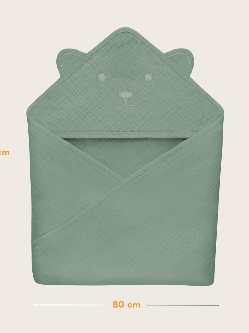 Mousseline badcape met capuchon LIONELO – 100% natuurlijk – 80 x 80 cm – Vanaf de eerste levensdag Groen - Kiabi
