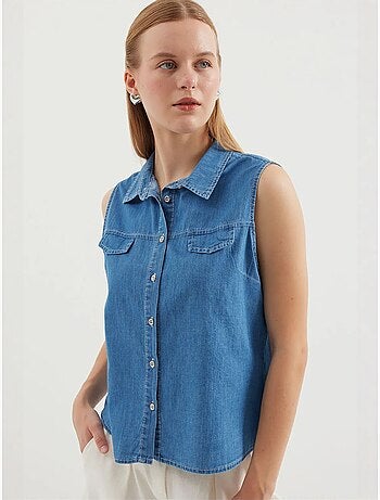 Mouwloos denim overhemd van katoen bdart