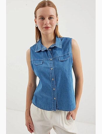 Mouwloos denim overhemd van katoen bdart