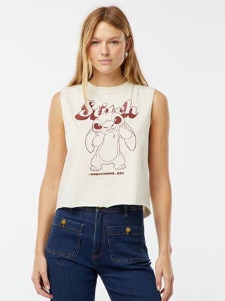 Mouwloos Disney-T-shirt met Stitch-print