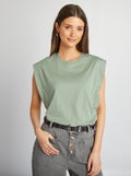 Mouwloos, effen shirt BLAUW - Kiabi