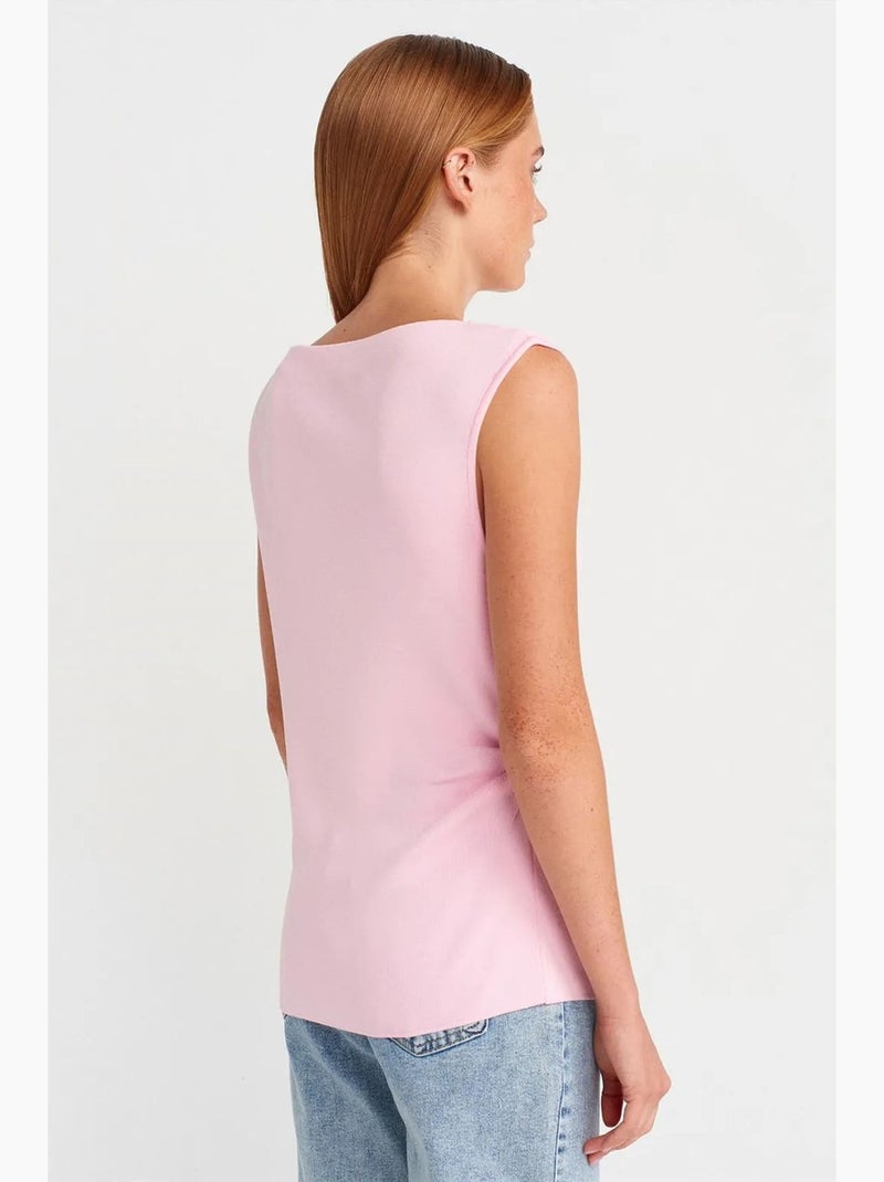 Mouwloos gebreid top met boothals dilvin Lichtroze - Kiabi