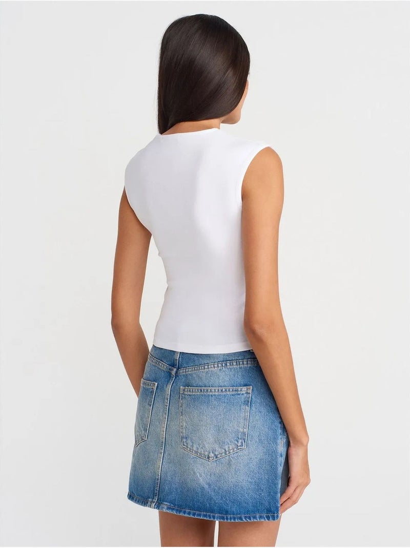 Mouwloos geribd t-shirt met ronde hals en slim fit dilvin Wit - Kiabi