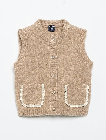 Mouwloos gilet met geborduurde zakken