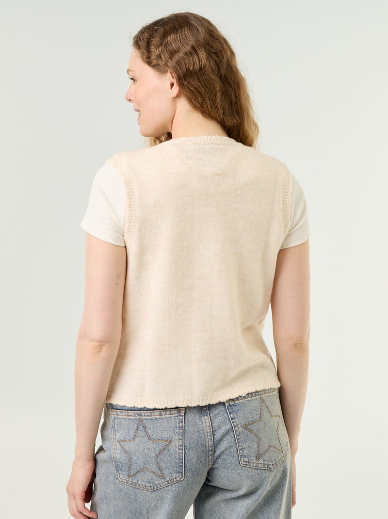 Mouwloos gilet met golvende afwerkingen Biege - Kiabi