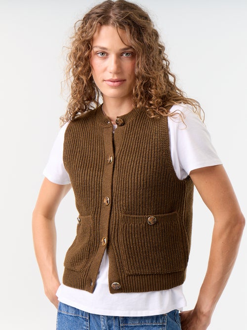 Mouwloos gilet met ronde hals van grof gebreid - Kiabi