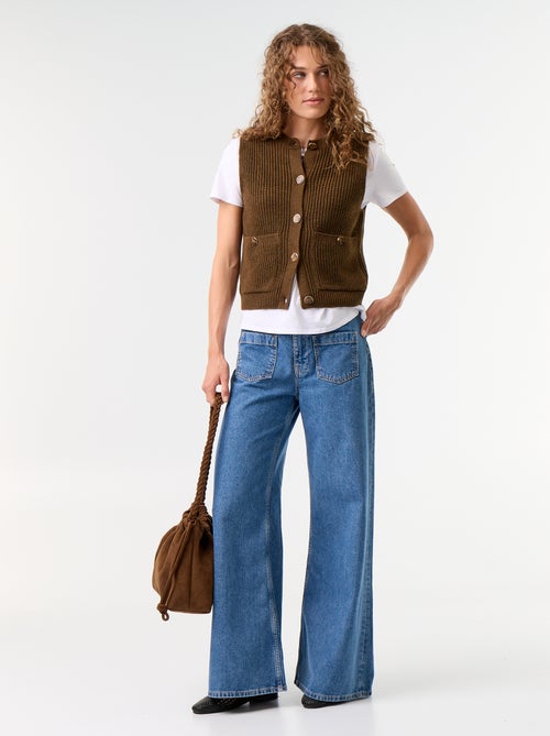 Mouwloos gilet met ronde hals van grof gebreid - Kiabi