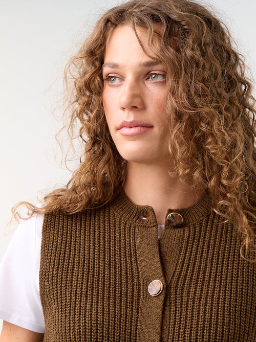 Mouwloos gilet met ronde hals van grof gebreid - Kiabi