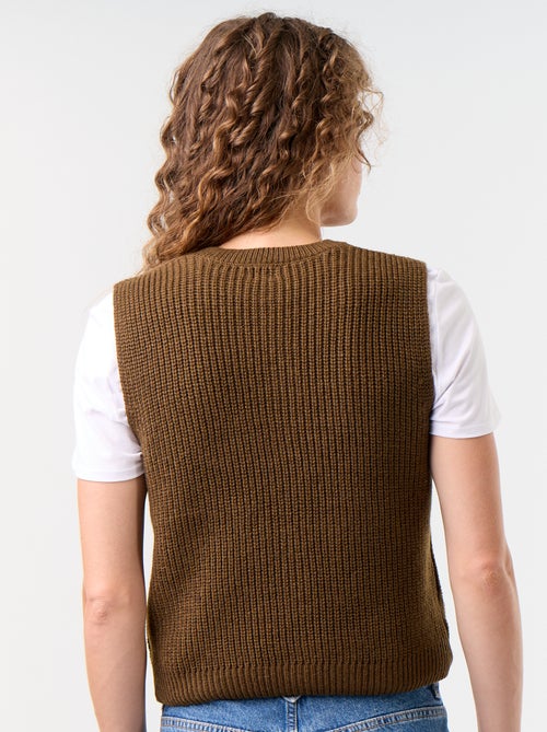 Mouwloos gilet met ronde hals van grof gebreid - Kiabi