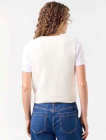 Mouwloos gilet met ronde hals van grof gebreid