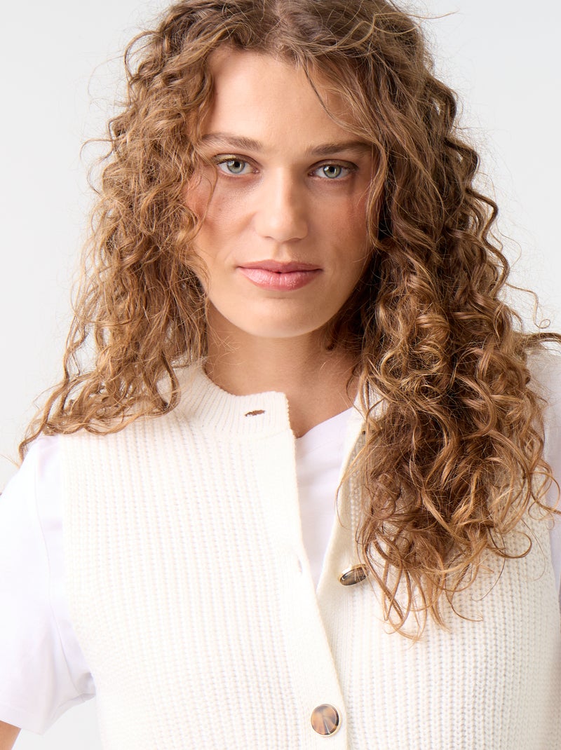 Mouwloos gilet met ronde hals van grof gebreid Wit - Kiabi