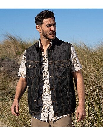 Mouwloos jack van zwart denim - atlas for men