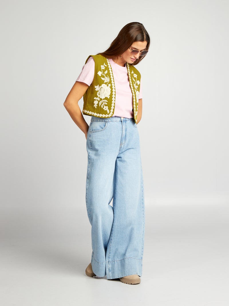 Setje: T-shirt legging mouwloos jasje - 3-delig - WIT - Babymeisje