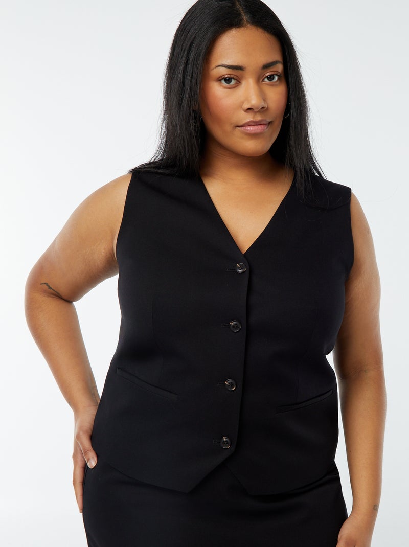 Mouwloos jasje met knoopsluiting zwart - Kiabi