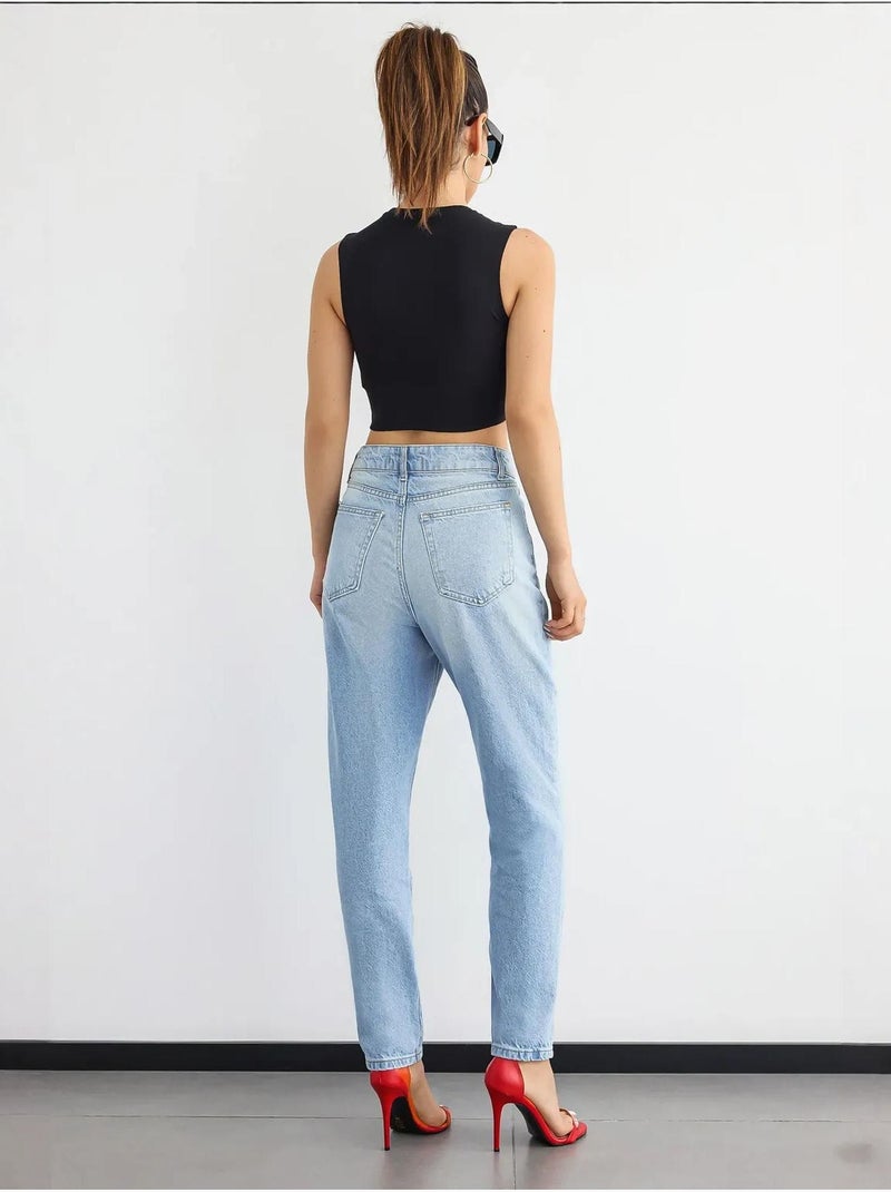 Mouwloos katoenen tanktopje met ronde hals hiccup Zwart - Kiabi