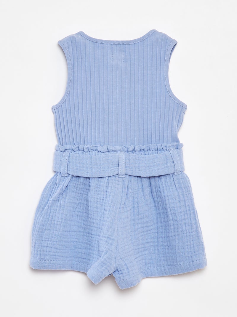 Mouwloos kort babypakje met knoopceintuur BLAUW - Kiabi
