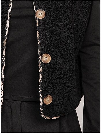 Mouwloos sherpa gilet met luipaardafwerking umalia