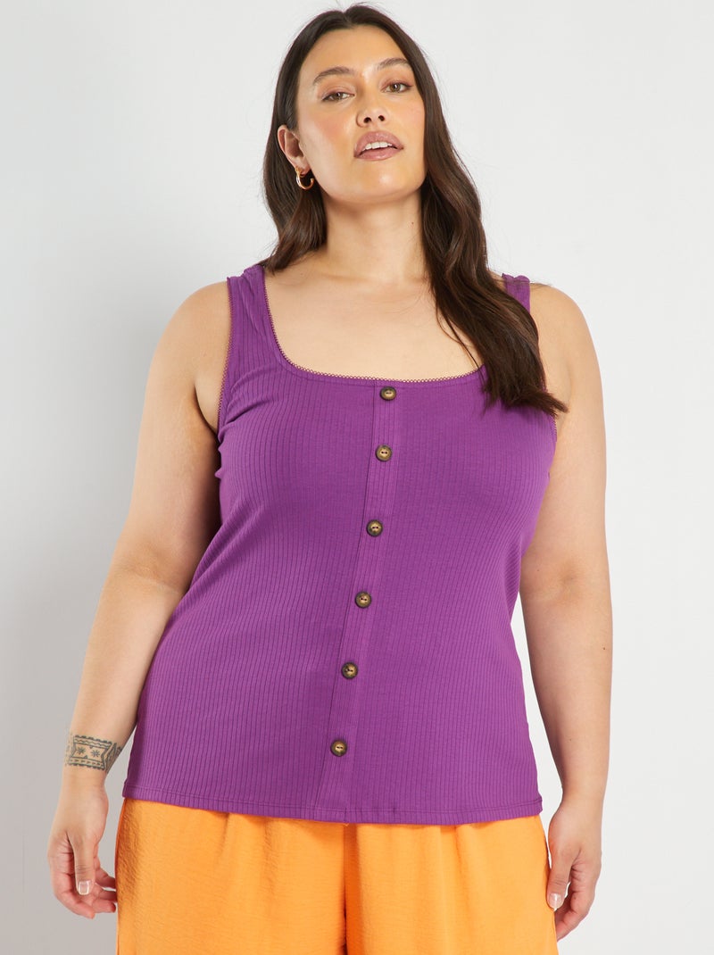 Mouwloos shirt met knoopjes paars - Kiabi