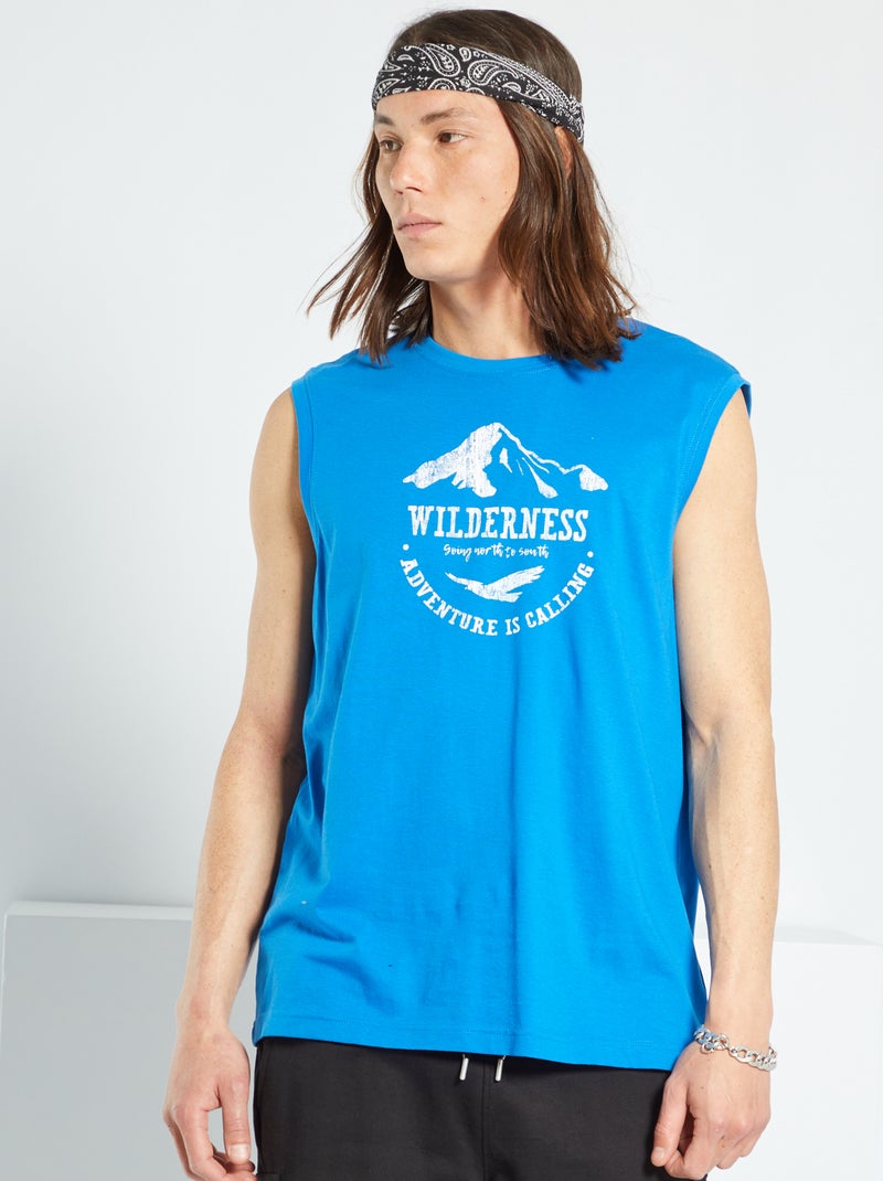 Mouwloos shirt met print BLAUW - Kiabi