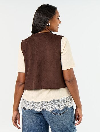 Mouwloos suèdine gilet met borduursels