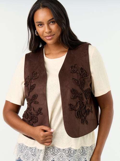 Mouwloos suèdine gilet met borduursels - Kiabi
