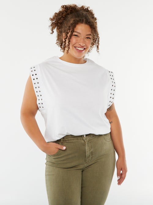 Mouwloos T-shirt met studs rond de mouwinzet - Kiabi