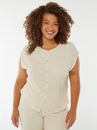 Mouwloos T-shirt met wafeltextuur