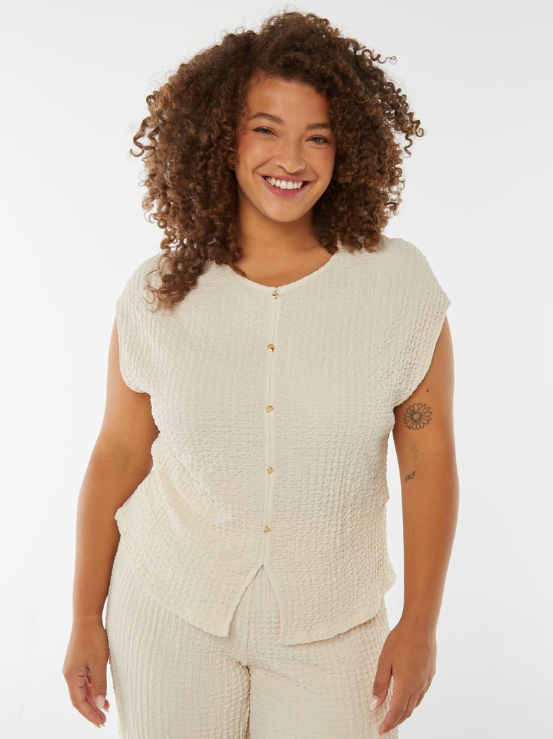 Mouwloos T-shirt met wafeltextuur Biege - Kiabi