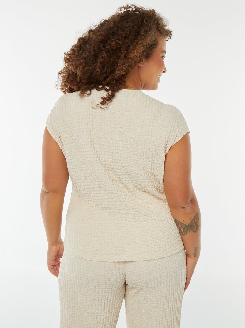 Mouwloos T-shirt met wafeltextuur Biege - Kiabi