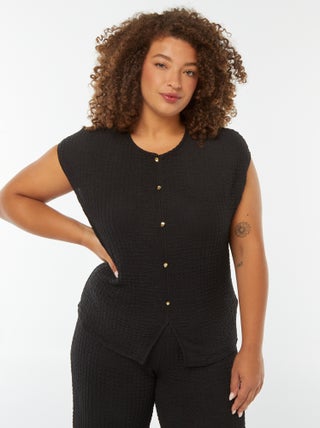 Mouwloos T-shirt met wafeltextuur
