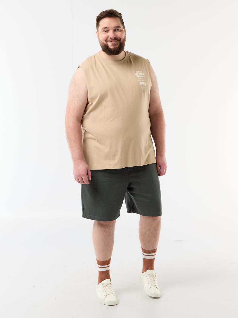 Mouwloos T-shirt van bedrukt katoen Biege - Kiabi