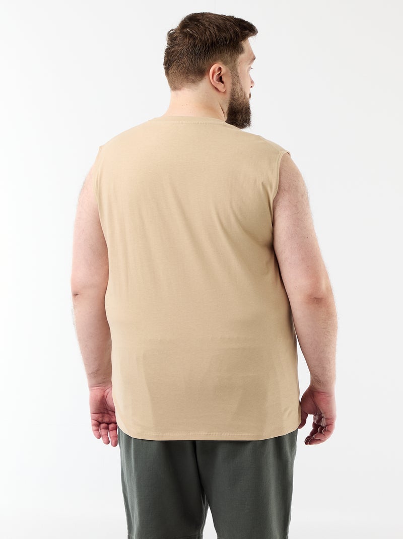 Mouwloos T-shirt van bedrukt katoen Biege - Kiabi