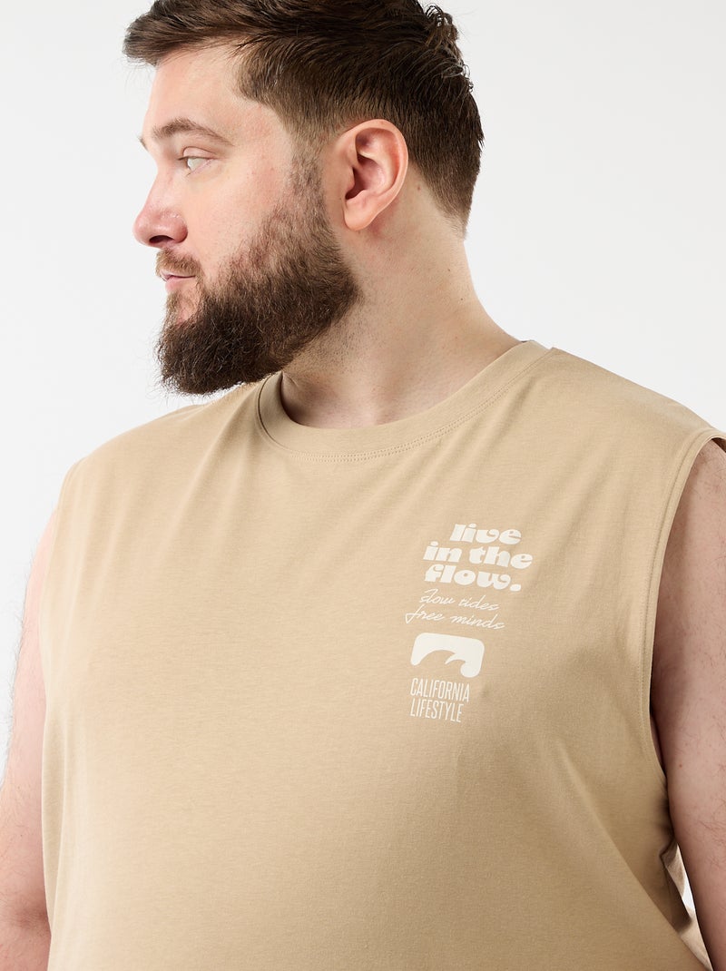 Mouwloos T-shirt van bedrukt katoen Biege - Kiabi