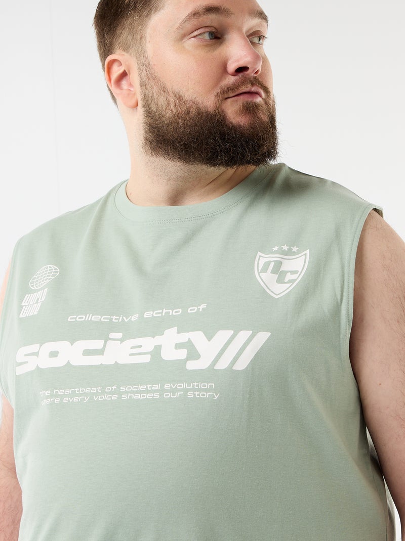 Mouwloos T-shirt van bedrukt katoen Groen - Kiabi