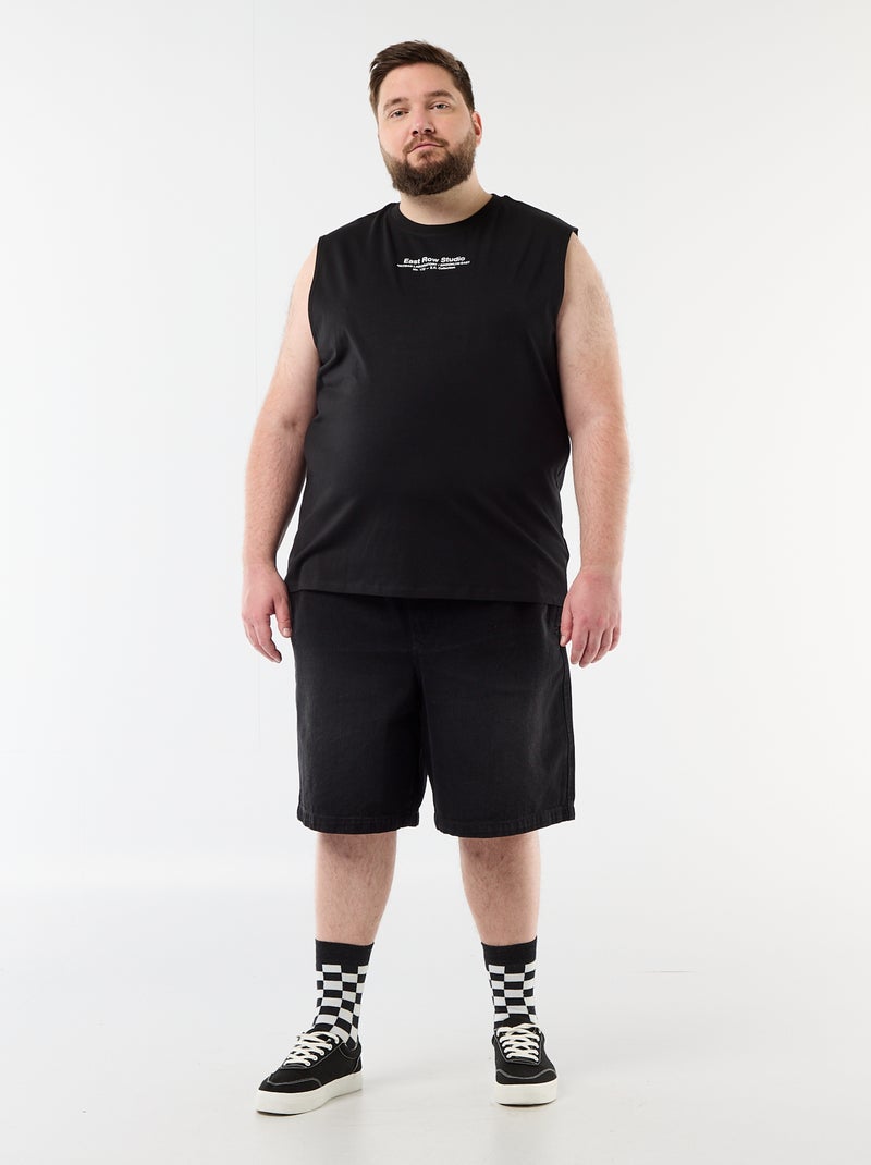 Mouwloos T-shirt van bedrukt katoen Zwart - Kiabi