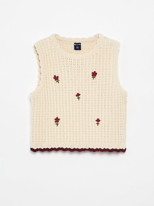 Mouwloos T-shirt van haakwerk met geborduurde details - Kiabi