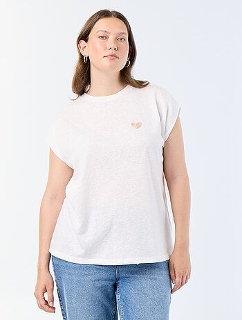Mouwloos T-shirt van jerseytricot met klein borstborduurwerk