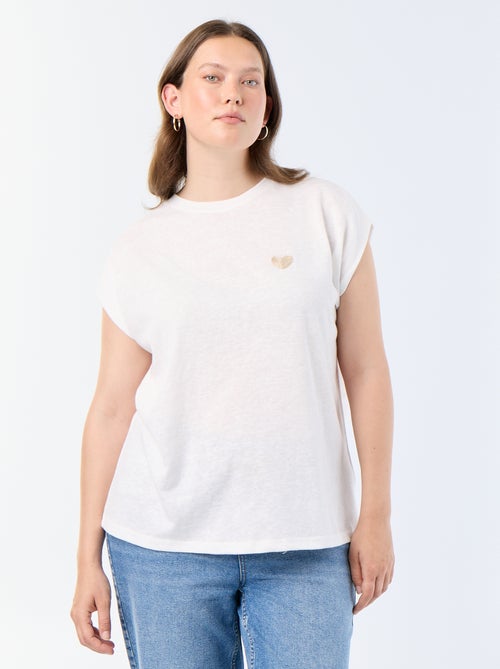 Mouwloos T-shirt van jerseytricot met klein borstborduurwerk - Kiabi