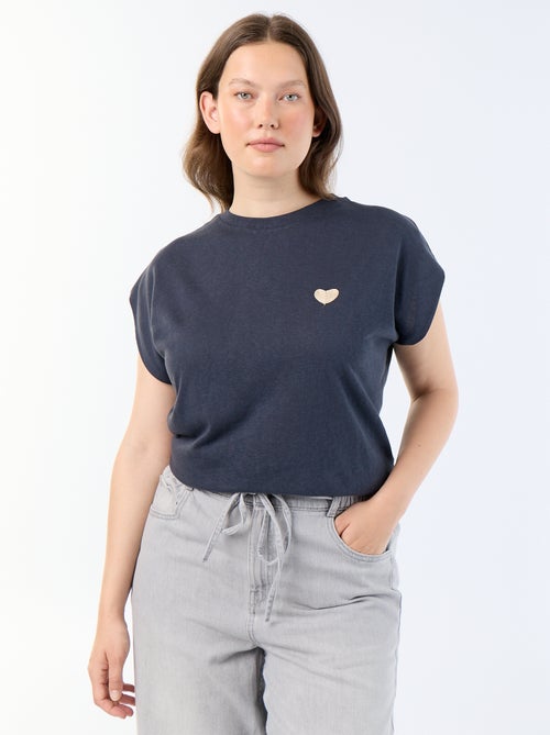 Mouwloos T-shirt van jerseytricot met klein borstborduurwerk - Kiabi