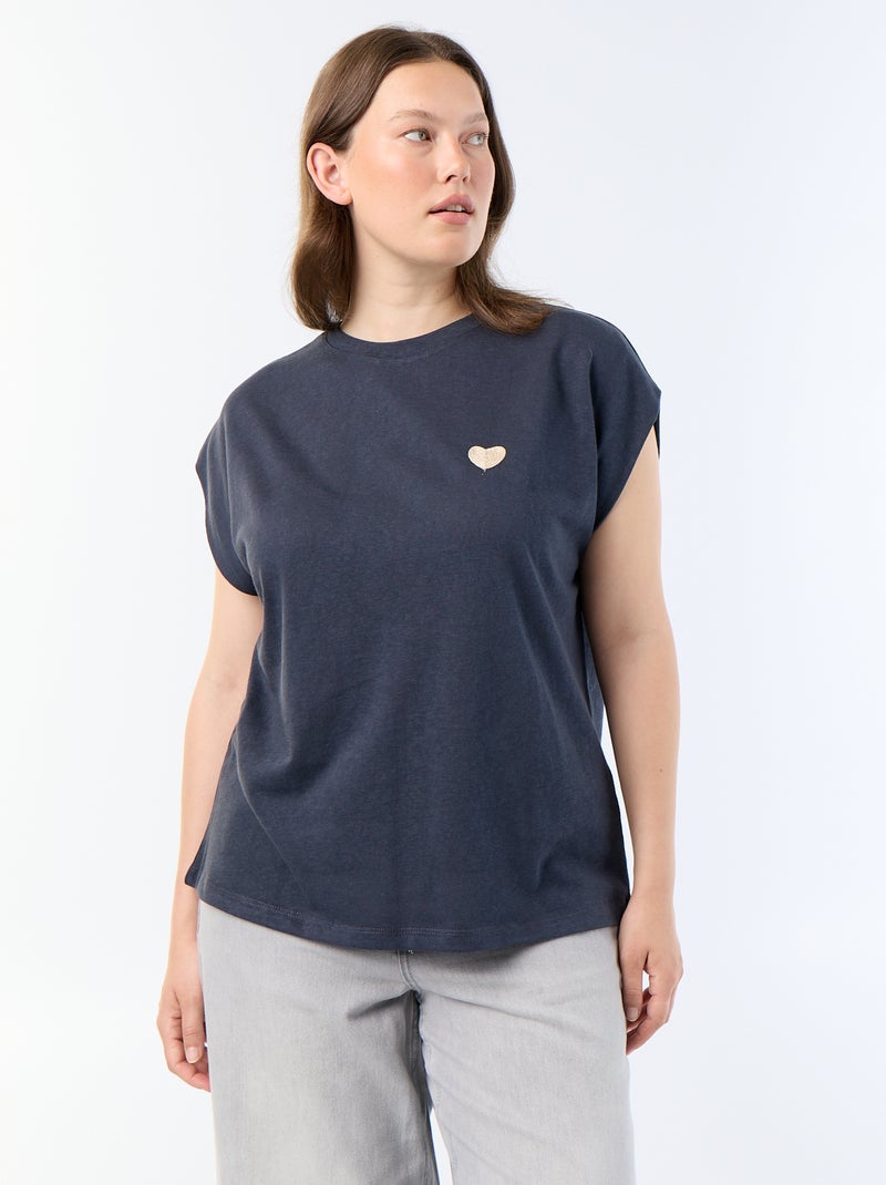 Mouwloos T-shirt van jerseytricot met klein borstborduurwerk Blauw - Kiabi
