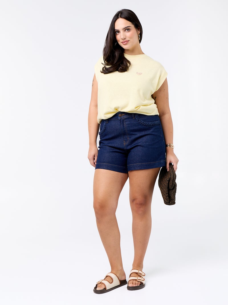 Mouwloos T-shirt van jerseytricot met klein borstborduurwerk Geel - Kiabi